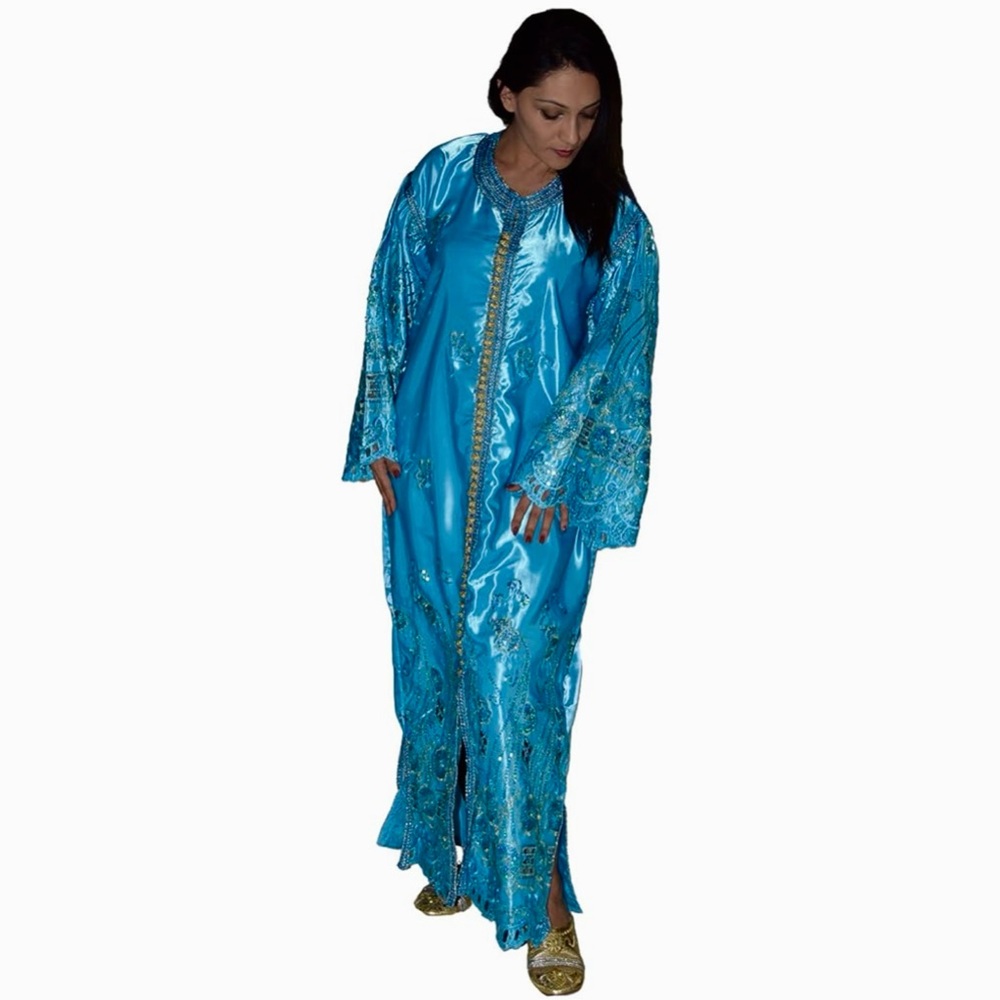Moroccan Kaftan Handmade Embroidered One Size Fit Most Pit to Pit 24.5 Length 55